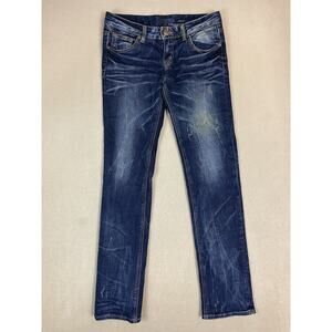 EviSu Jeans Womens 29 Blue Distressed Straight Leg Slim Fit Low Rise Stretch